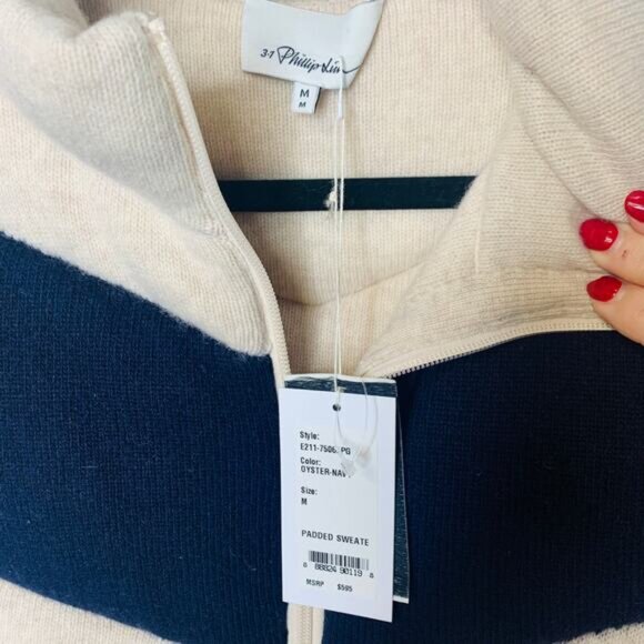 3.1 Philip Lim NWT Padded Sweater Vest Cream Navy Sz Medium Wool Cashmere - Picture 4 of 6